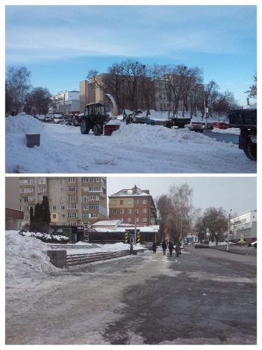 На першому фото стан тротуарів у вівторок, а на другому - вже сьогодні