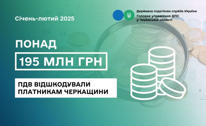Понад 195 млн гривень ПДВ результати відшкодування податку на Черкащині за січень-лютий 2025 року