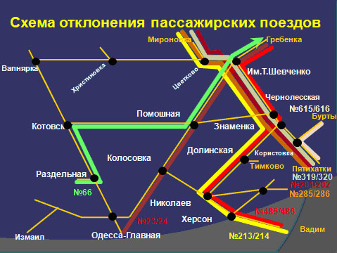 На україномовному сайті Одеської залізниці подана лише російськомовна схема відхилення пасажирських потягів… На україномовному сайті Одеської залізниці подана лише російськомовна схема відхилення пасажирських потягів…